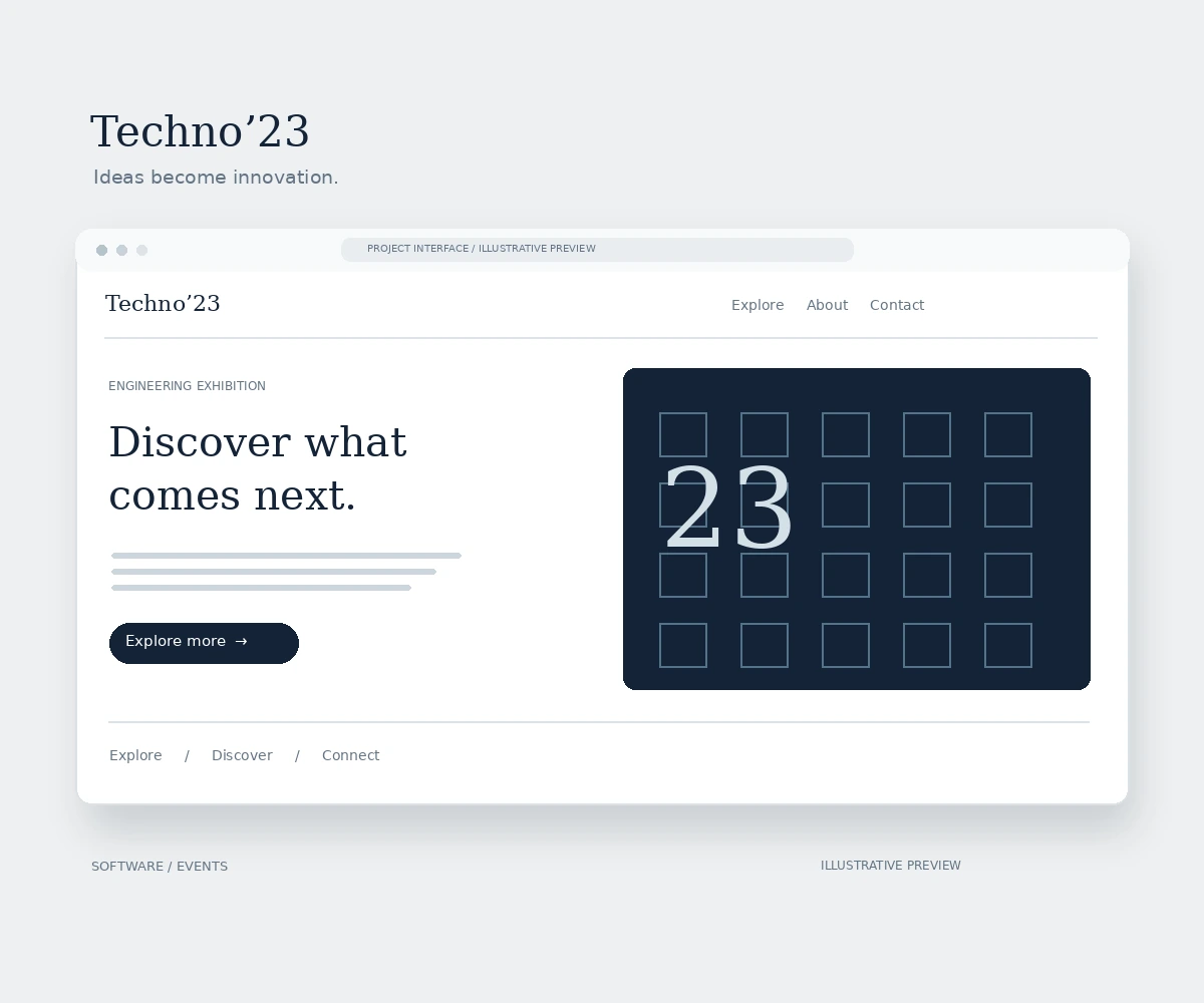 Illustrative Techno'23 · University of Ruhuna interface preview in navy and muted grey