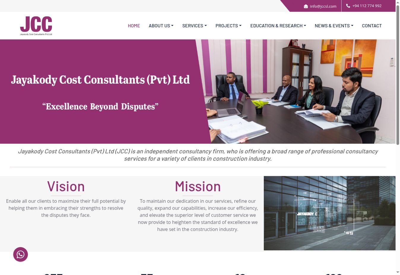 Landing-page screenshot of Jayakodi Cost Consultants