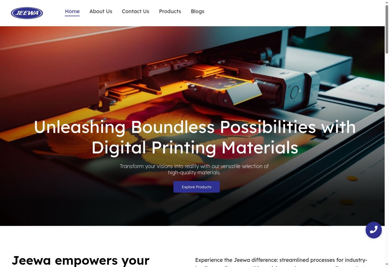 Landing-page screenshot of the Jeewa Plastic public website