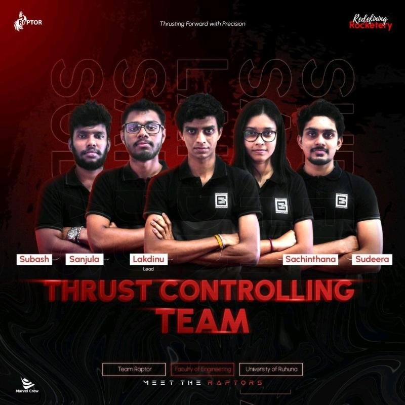 Project Raptor artwork identifying Subash, Sanjula, Lakdinu, Sachinthana and Sudeera as the thrust-controlling team