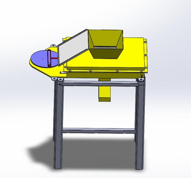 SolidWorks assembly view of the siever with its inlet hopper and discharge arrangement